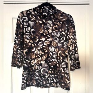 Alfani Animal Print 3/4 Sleeve Turtleneck Blouse Size Small Petite